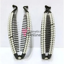 Accesoriu tip banana pentru prins parul din plastic PZS010AA - Neagra cu perle Albe